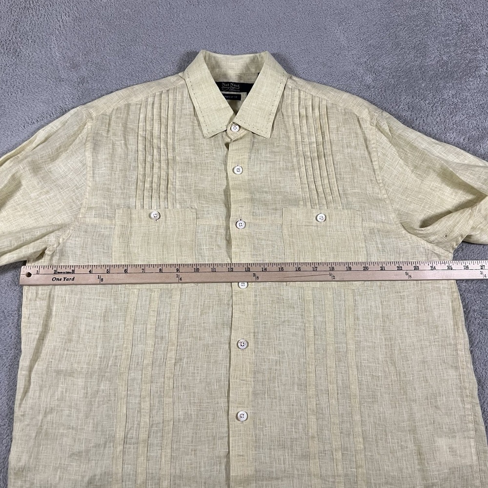 Nat Nast Shirt Mens Large Yellow Linen Button Up Short Sleeve Beach Preppy - Picture 8 of 12